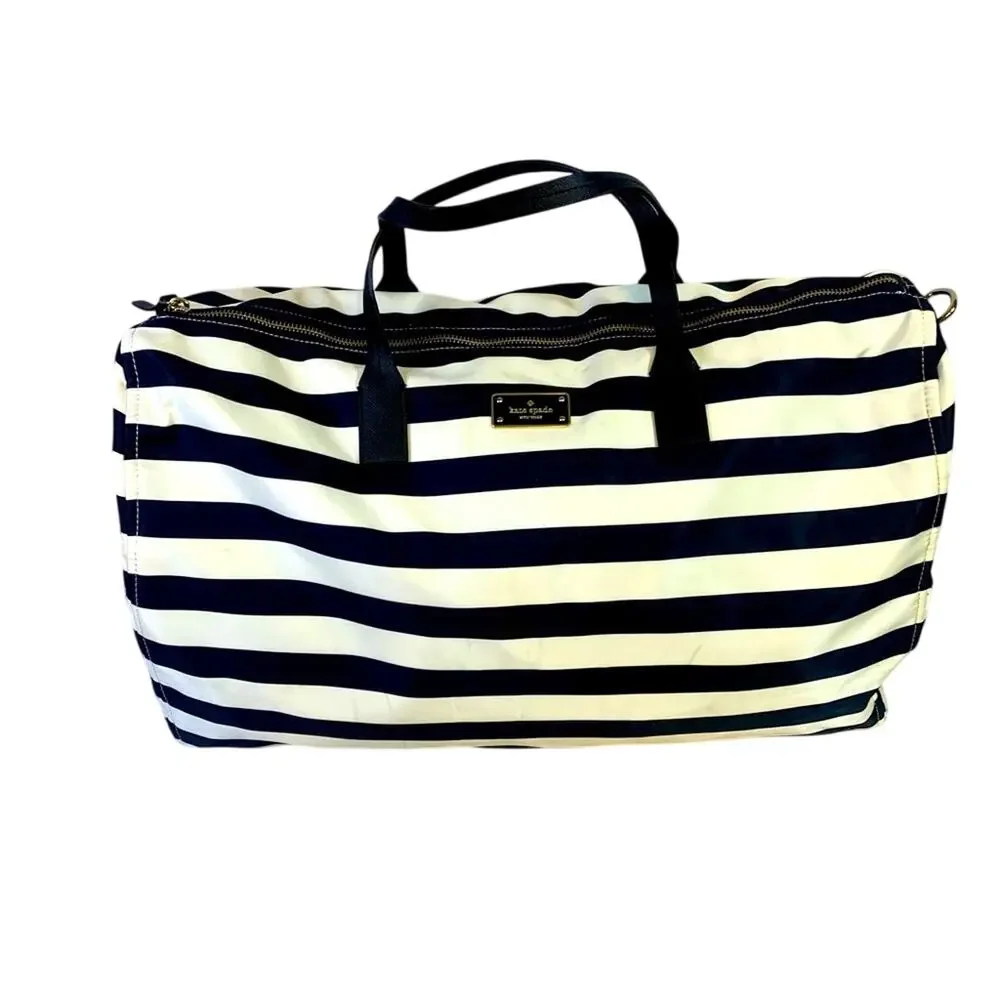 Kate Spade Navy and White Striped Overnight Duffle Bag B9